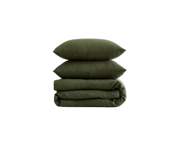 Quince Belgian Linen Duvet Cover Set in Pine